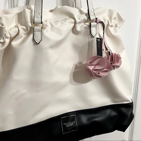 NEW! Victoria Secret Side Cinch Tote Cream Black Pink - Picture 4 of 7